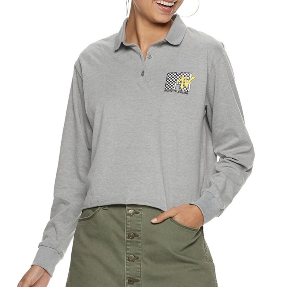 New! MTV Music Television Cropped Polo Shirt Top